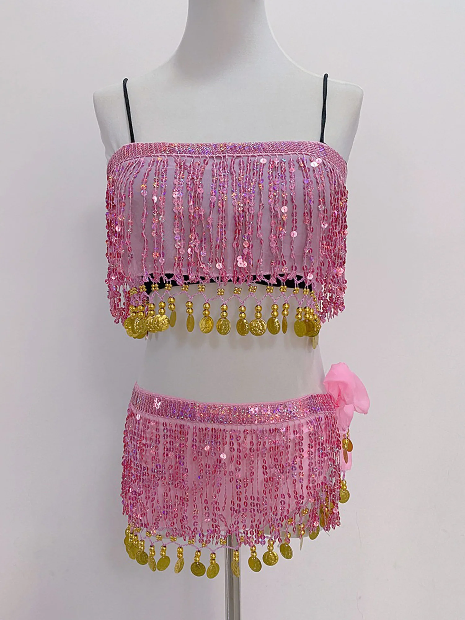 

Women Belly Dance Costume Dance Sequin Tassel Outfit Crop Top Safety Shorts Hip Scarf Club Dancewear Outfit for India Folk Dance