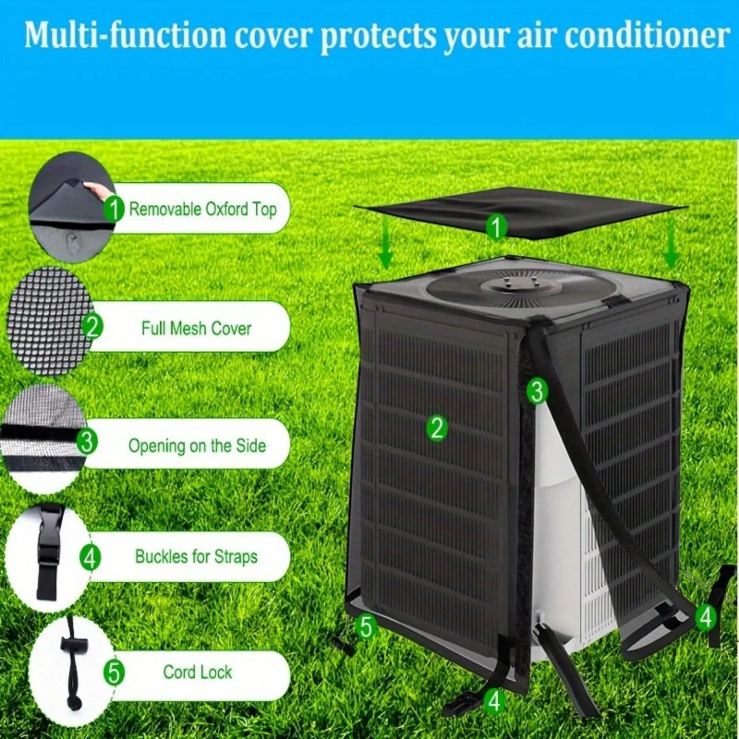 Air Conditioner Cover Full Breathable Mesh With Detachable Waterproof Top Outside Dust-Proof Cover