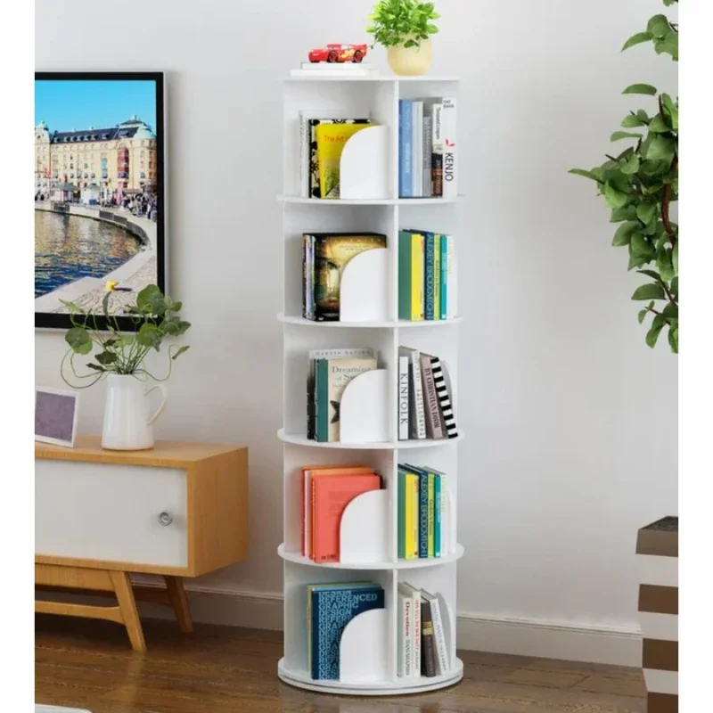 5-Shelf Rotary Bookshelf Home High-Density Bookcase Tall Book Shelf Modern 360 Rotating Storage Display Book Rack