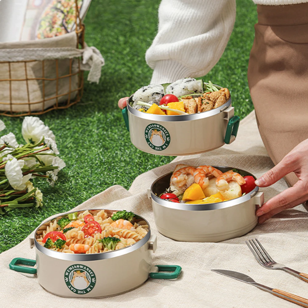 

3-х штабелируемых ланч-бокс с героями мультфильмов, внутренняя часть из нержавеющей стали 304, отдельный ящик для бенто, легко носить с собой, для офисных работников, студентов