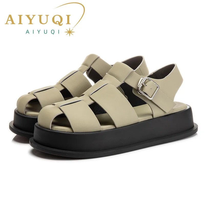 

AIYUQI Women's Sandals Closed toe 2024 Summer New Women Roman Sandals Leisure Thick Soled Fashion Woven Women's Shoes Sandals