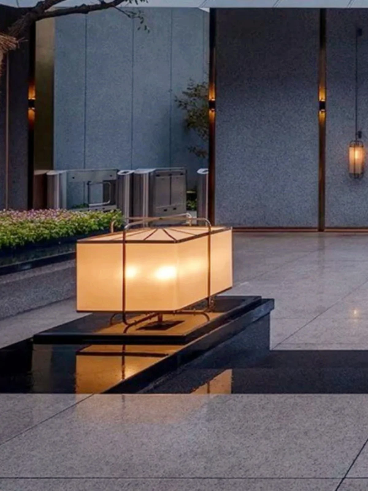 Outdoor waterproof square imitation marble ground national wind lamp villa courtyard standing lamp outdoor Chinese garden floor