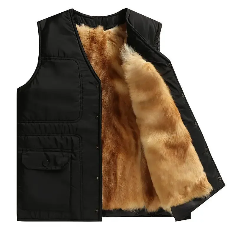 Winter Fur Vest Bodywarmer Men 2026 Thicker V-collar Button Zipper Wool Dog Hair Warm Vest Hot Selling Winter Jacket