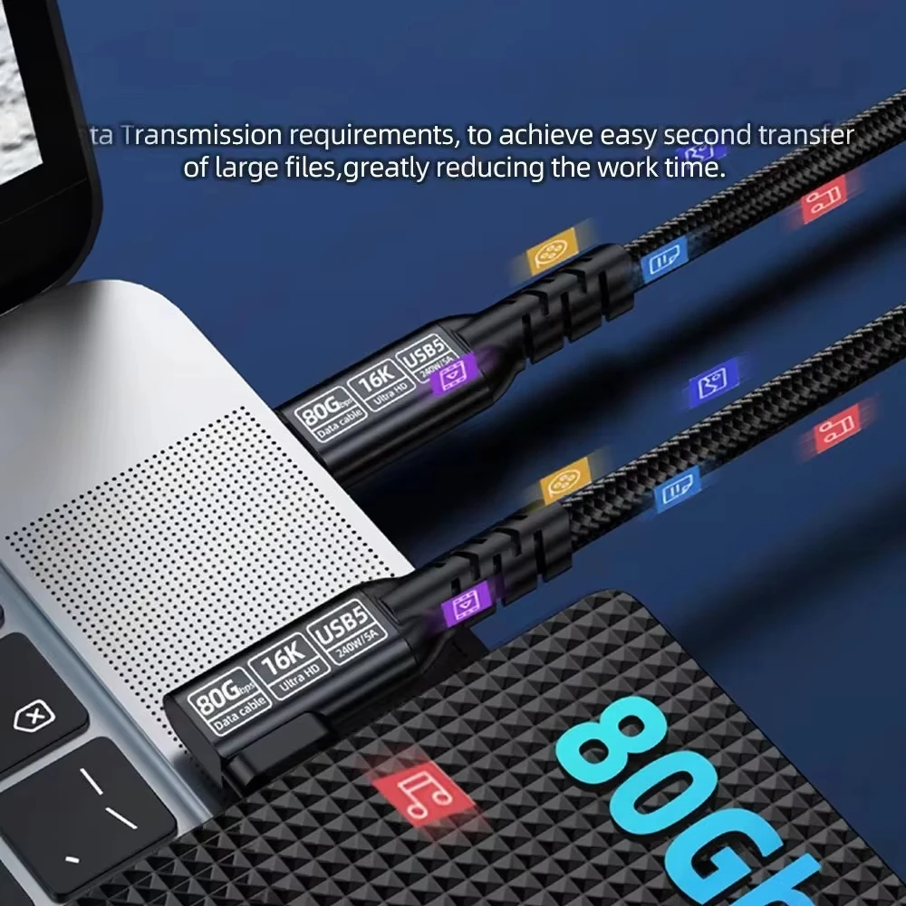 Kabel USB5 z kątowym złączem PD240W, 80 Gbps, Thunderbolt 5 Type C, kabel do szybkiego ładowania dla iPhone 17 16 15, MacBook Pro Air, tabletów i laptopów — zdjęcie produktu 5