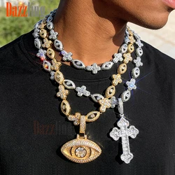 2026 New Iced Out Luxury Eye Cross Necklace Bling Cubic Zirconia Charm Tennis Chain for Men Women Hip Hop Jewelry