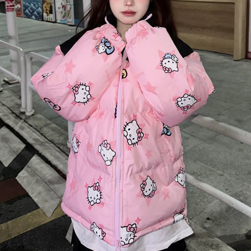 Nieuwe Trendy Ster China-Chique Schattige Bedrukte Hello Kitty Donsjas Bijpassend Katoenen Gewatteerd Jasje Voor Dames Winterkleding