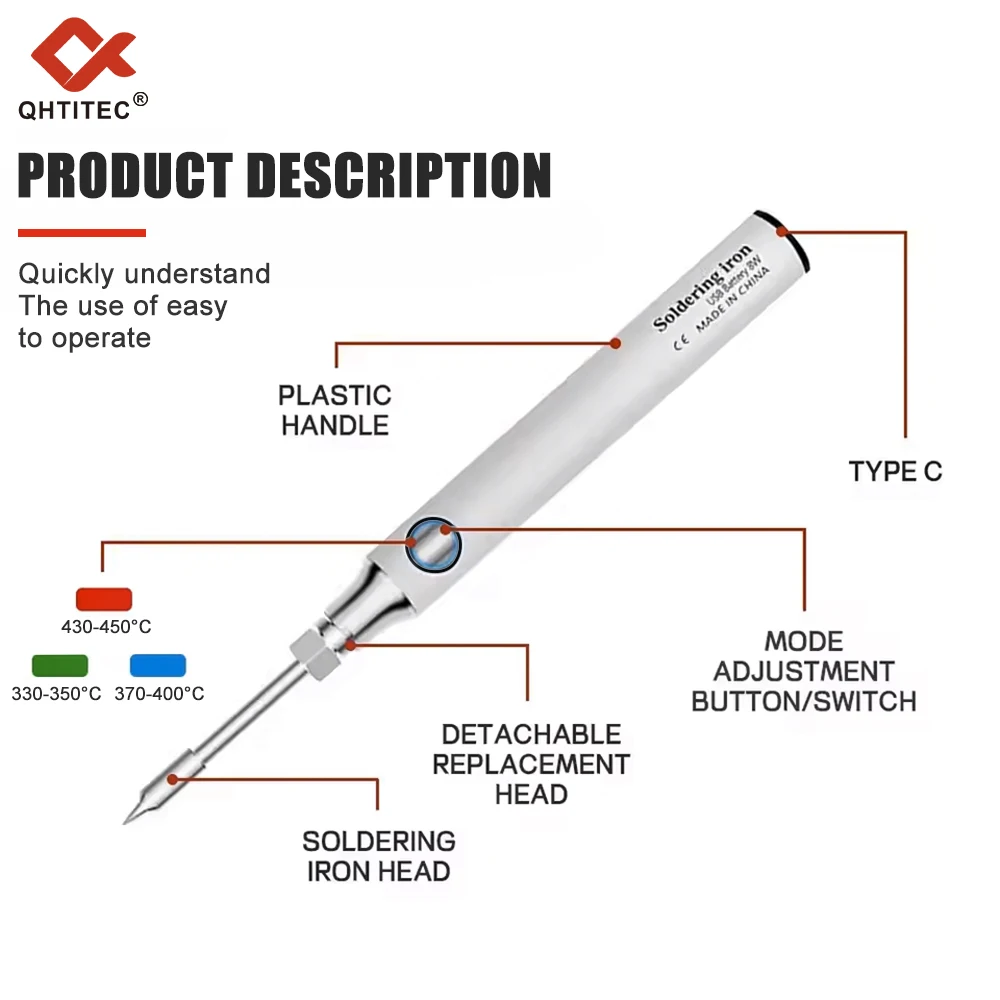 Soldador USB con carga inalámbrica, soldador eléctrico de 5V y 8W, herramientas de soldadura de reparación portátiles recargables de litio de carga rápida