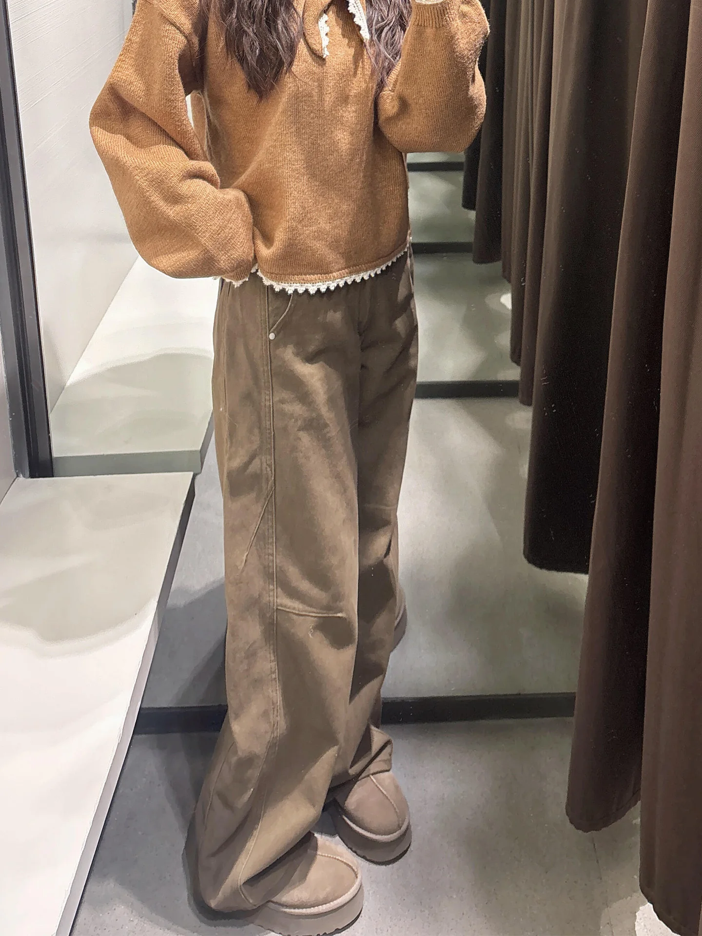 American Sle High Waist Wide Leg Jeans Women's Winter New Loose Floor-Length Slimming Skinny Jeans Waed out Brown Coffee