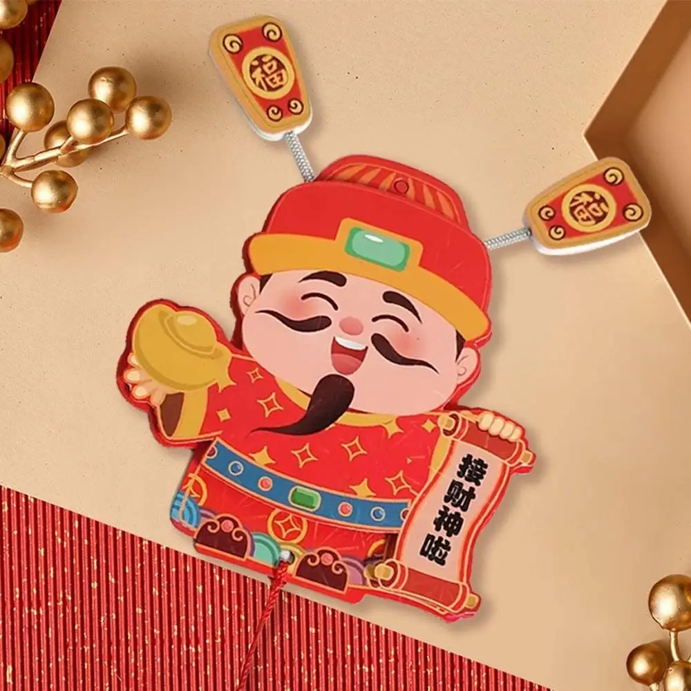 Cute Chinese God of Wealth Fridge Magnets Festive Traditional Snake Year Hanging Pendent Cartoon with Tassels