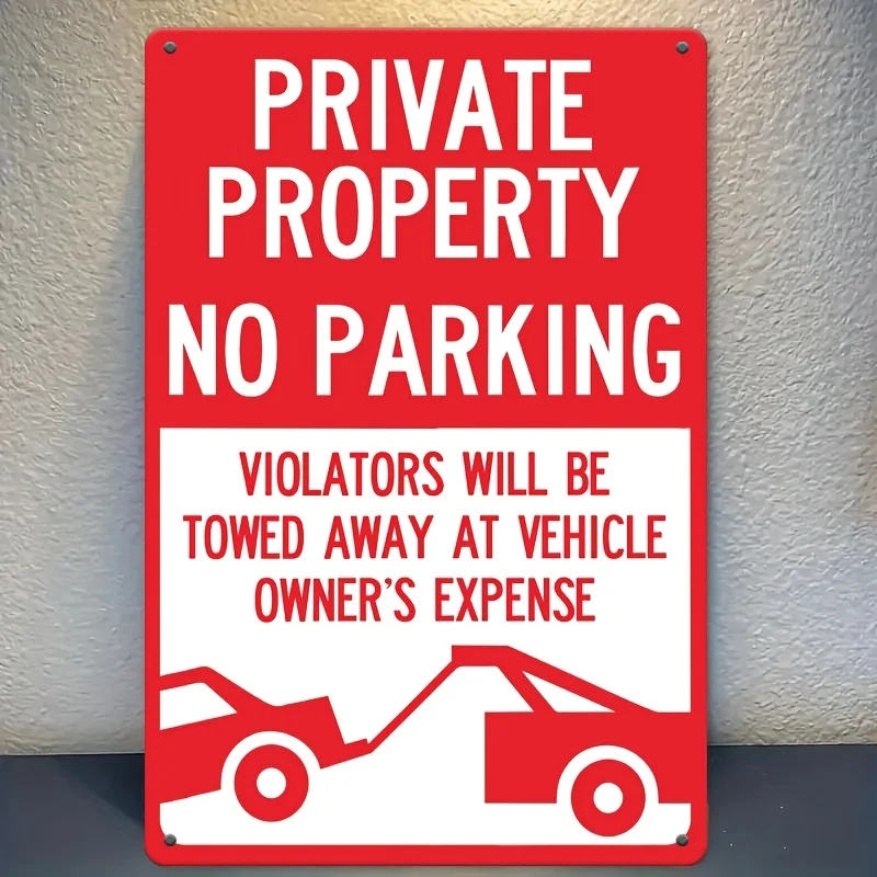 No Parking on Private Property - Vintage Metal Sign, es, Towing Enforcement, Durable Iron Construction for Outdoor Streets, Gara