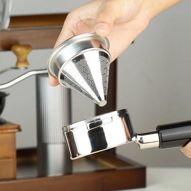 Stainless Steel Coffee Cone Powder Bowl Compatible With Coffee Machine Without Bottom Handle Double-Layer Filter Screen 5 Stainless Steel Coffee Dosing Cup – Cone Powder Bowl for Espresso – view 5