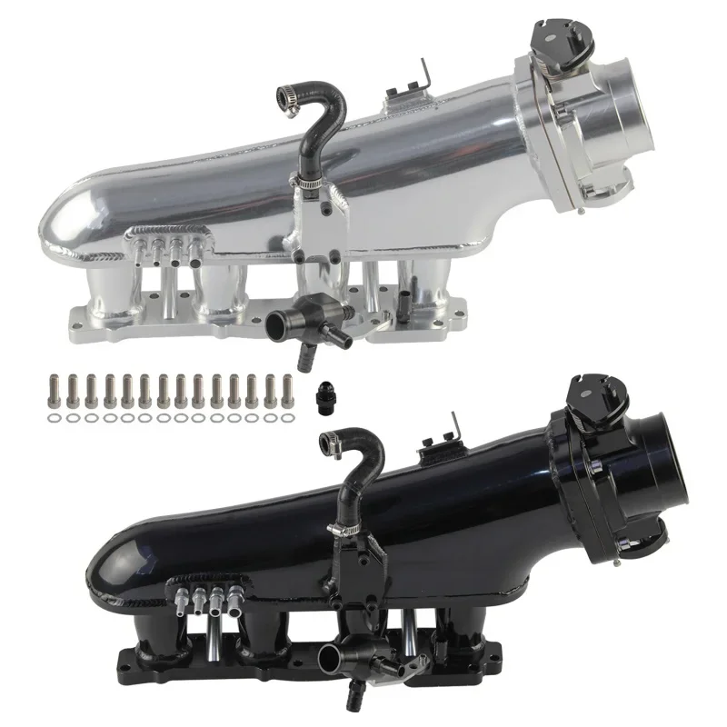 Black/Silver Intake Manifold w/ Fuel Rail 80mm Throttle Body Kit For Nissan Silvia S14/S15 SR20DET Engines Aluminum