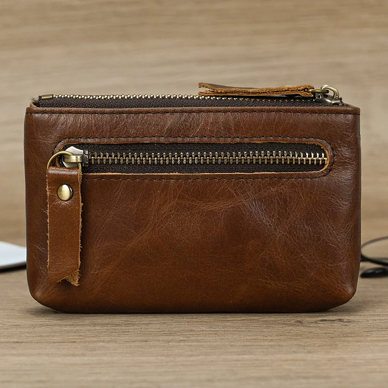 Luufan Genuine Leather Zipper Coin Wallet Men Wowen Natural Leather Small Short Purse Card Holder Cash Clutch Wallets Key Ring