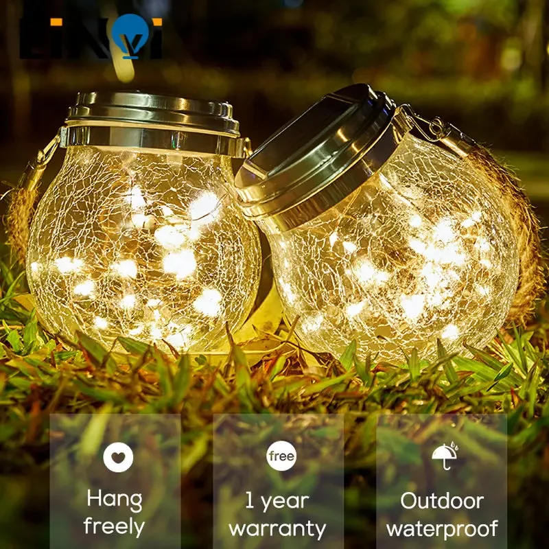 

Romantic Solar Crack Ball Glass Jar Light Colorful Christmas Lamp Nightlight for Outdoor Lighting Garden Decoration