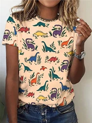 T-shirt girocollo con stampa dinosauro t-shirt Casual manica corta per abbigliamento donna primavera ed estate