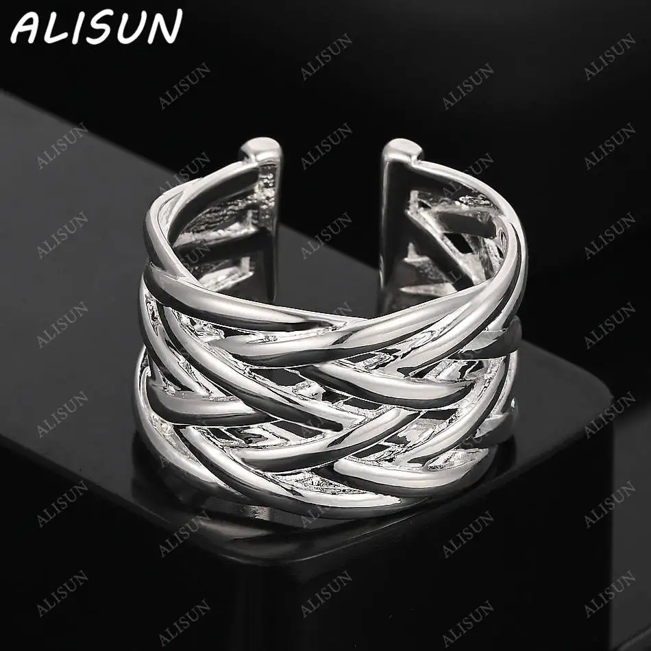 

ALISUN 925 Sterling Silver Braided Open Ring For Women Men Fashion Jewelry Vintage Grace Charm Noble Party Birthday Gifts