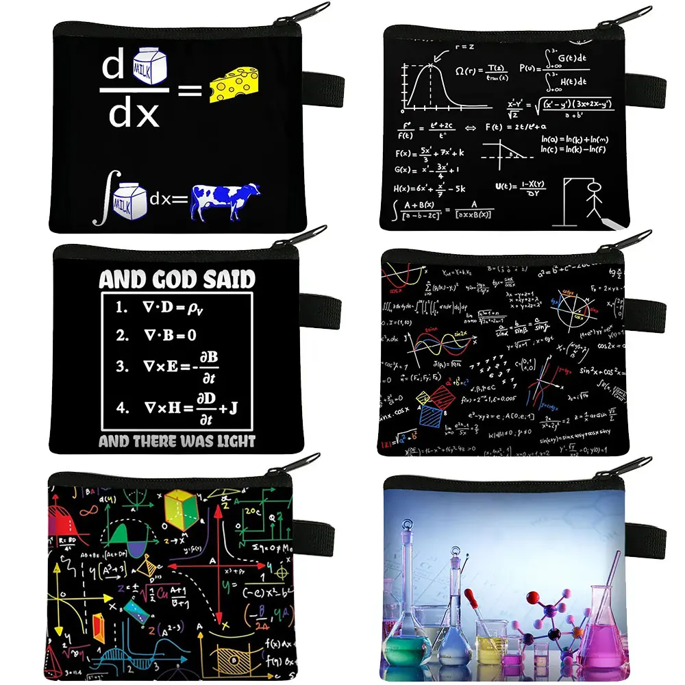 Math Formula Geometry Algebraic Print Coin Purse Science Physics Chemistry Wallet Women Men Purse ID Credit Card Money Coin Bags