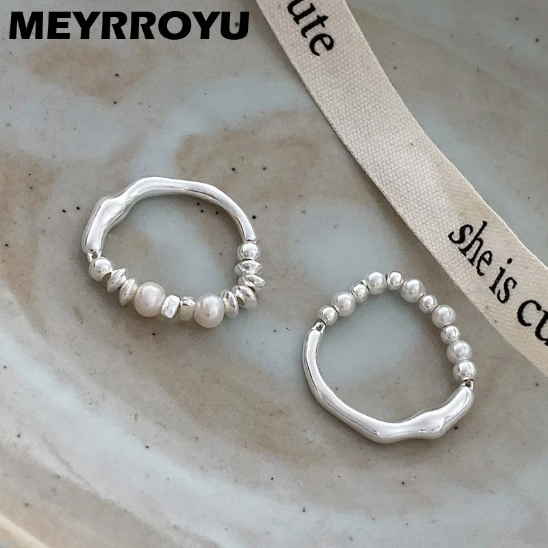 

MEYRROYU Sweet Asymmetrical Beads Pearl Elastic Cord Rings For Women Girl Fashion New Jewelry Birthday Party Lady Gift anillos