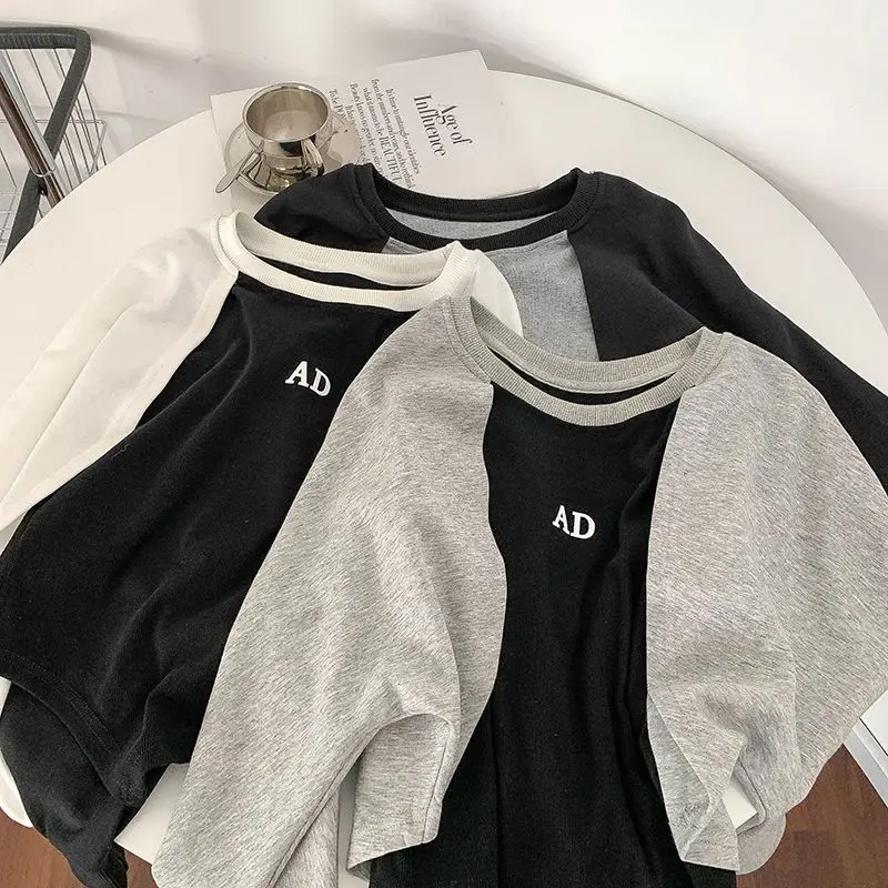 Fashion Harajuku Irregular Fake Two-piece Hottie Sweatshirts Women New High-quality Long Sleeve O-collar Slim Autumn Lady Top