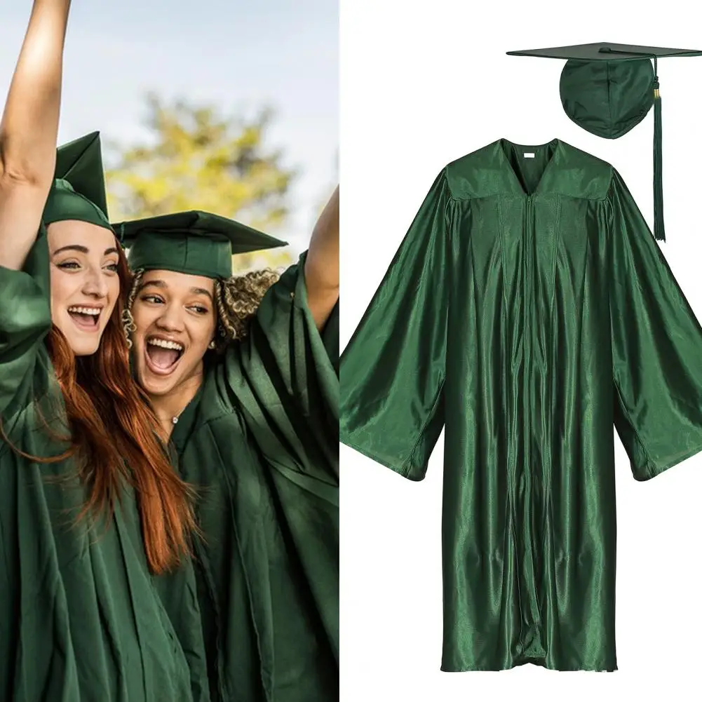 Vrijgezel Afstudeerjurk Premium Unisex Afstudeergewaad Pet Set Met Rits Aan De Voorkant V-Hals Kwast College Bachelor Arts Ceremonie