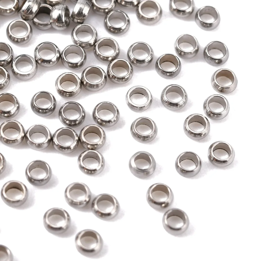 

1000pcs 2x1mm Stainless Steel Crimp Beads Rondelle Round Loose Beads Jewelry Making Findings for Bracelet Necklace