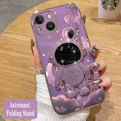 Astronaut Plating Phone Holder Case For iPhone 14 15 13 12 11 Plus Pro Max Mini X XR XS 8 7 6 6S Plus Cover