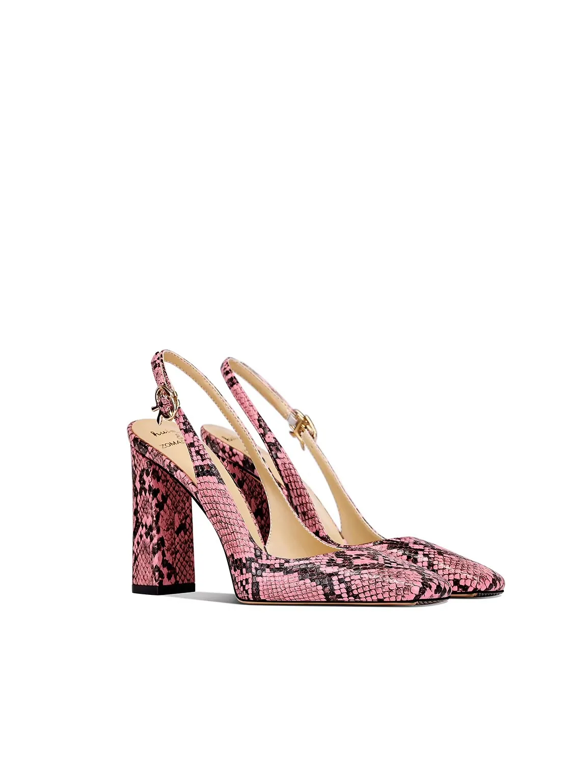 Spring and summer new square head snake pattern leather square heel sandals banquet large size small size high-heeled women shoe view 3