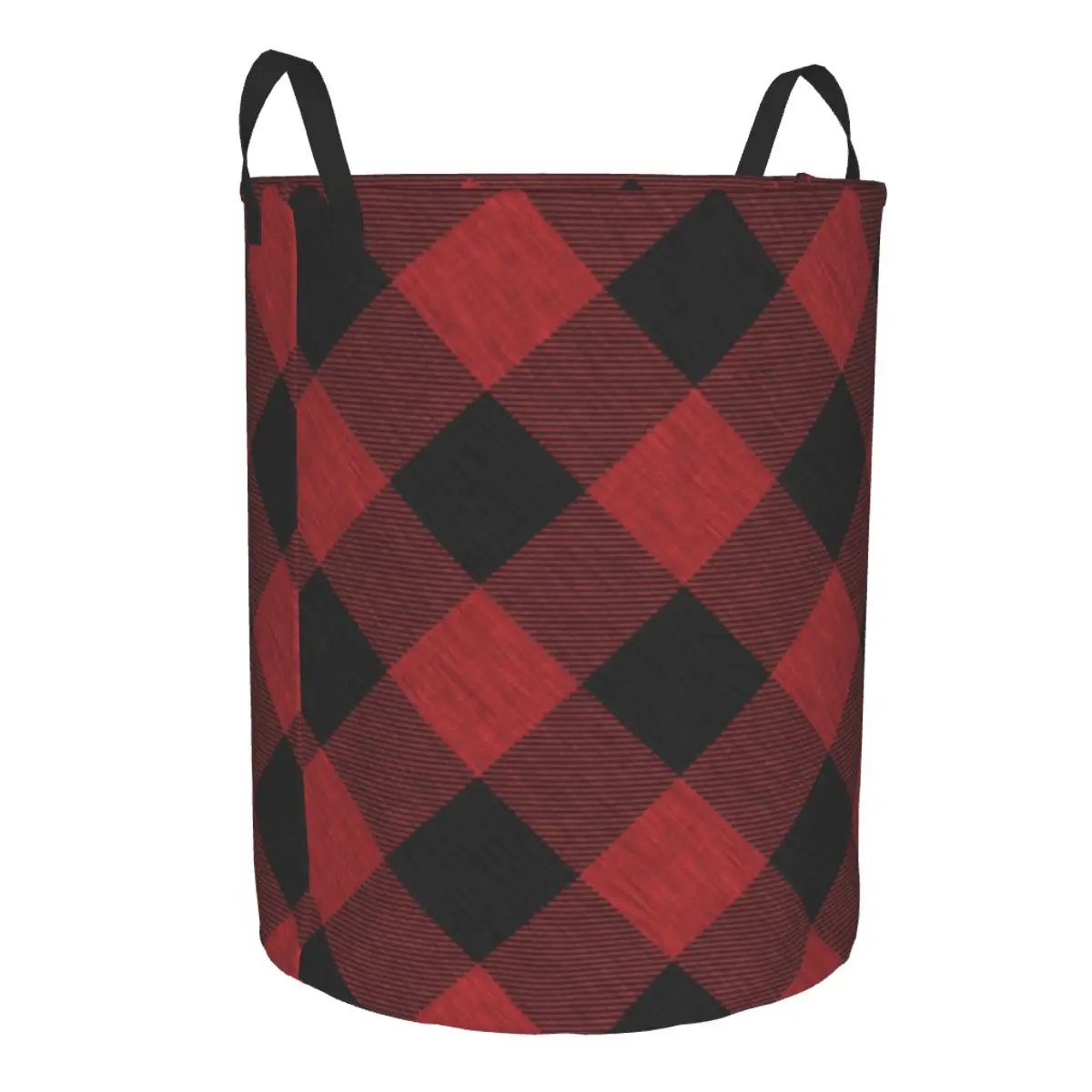 Red And Black Textured Buffalo Plaid Laundry Basket Geometric Gingham Check Clothing Hamper Toys Organizer Storage Bins