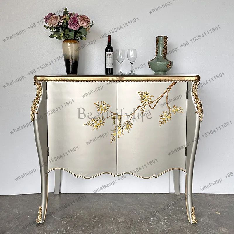 XX. French Light Luxury Entryway Cabinet, American Champagne Silver Entrance Cabinet