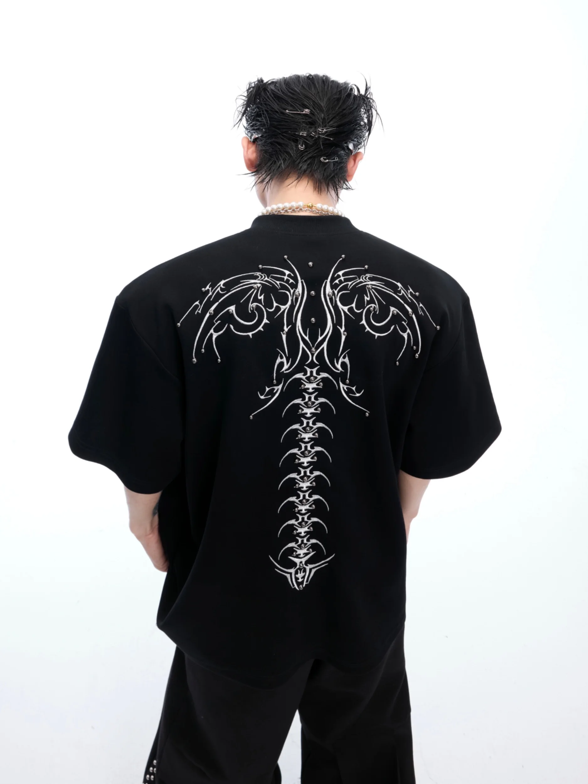

Motorcycle Stereo Snake Pupil Spine Print Men's Super Cool Street Style Loose Large Size Round Neck T-Shirt Hot Style Summer