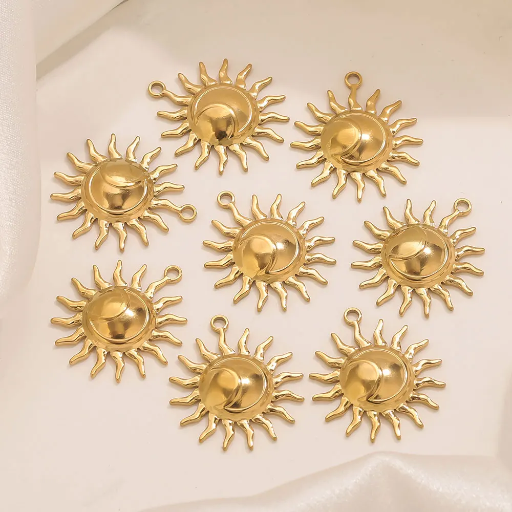 

5PCS Stainless Steel Gold-Plated Sun & Moon Charms Jewelry Making Accessories Connector DIY Women's Earrings Necklace Wholesale