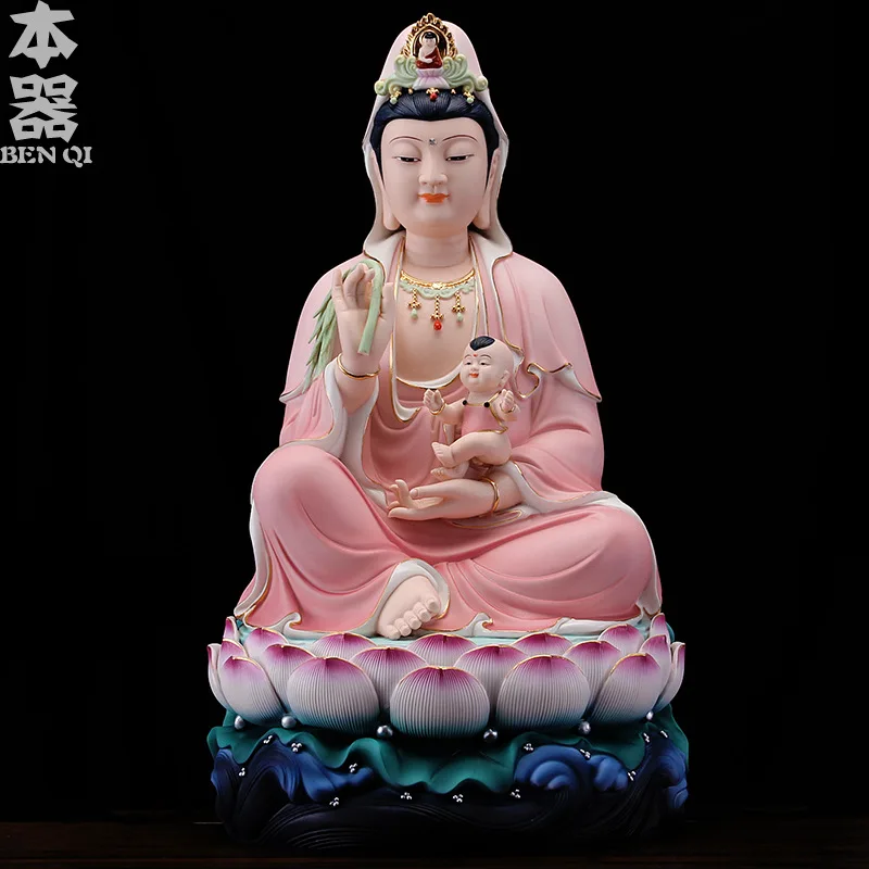 Peace Blessings Guanyin Bodhisattva Lighting Family Worshiping Wedding Supplies Decorations Worship Chinese Elements Ceramic Painted Buddha Statues Send Guanyin Bodhisattva Statues Home Worship Seiko Guanyin Security Ornaments Made in China