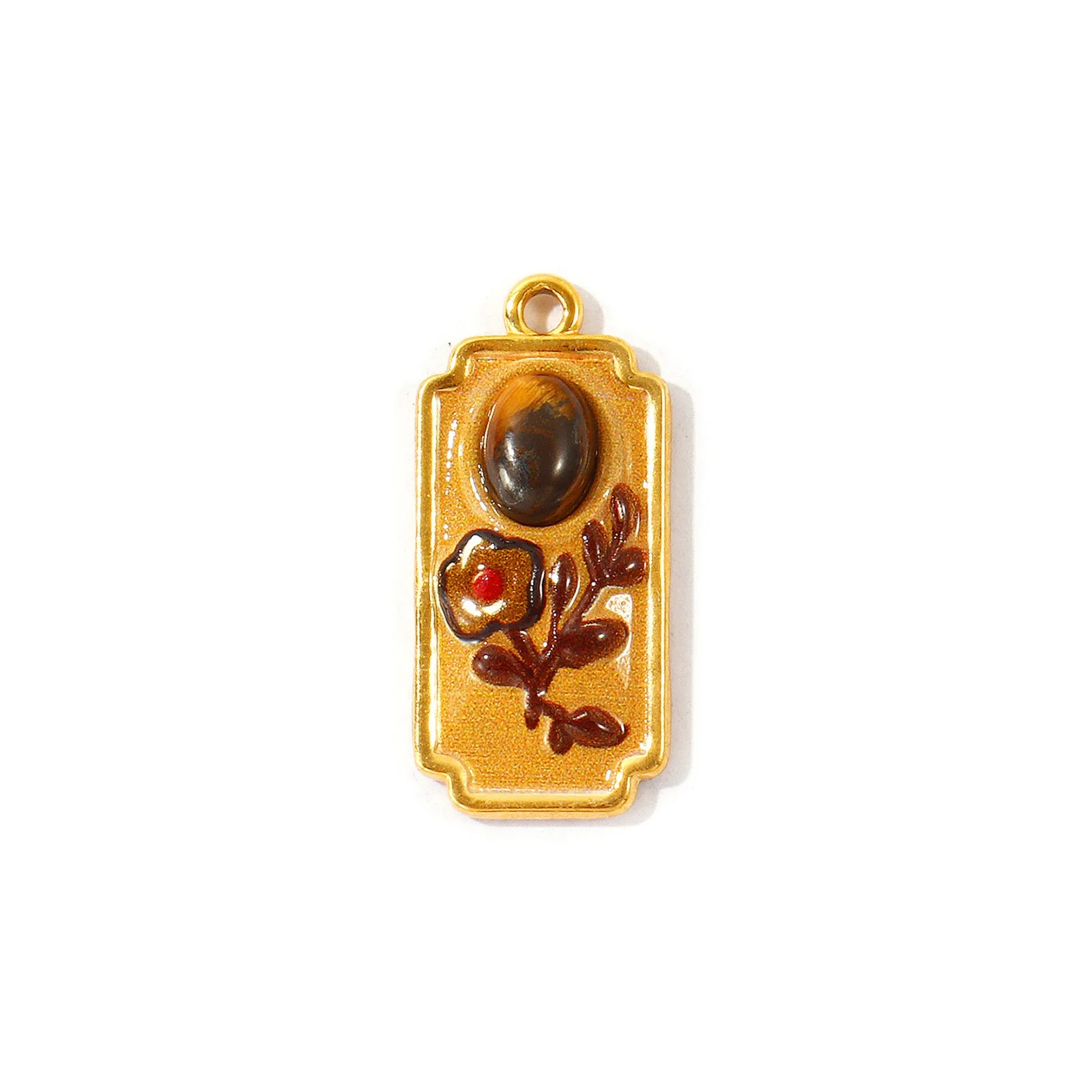 2 Stück Emaille-Blumenanhänger, Herz mit Stein, 304 Edelstahl, 18K vergoldete Anhänger für DIY-Halskettenherstellung, Großhandel – Detail 3