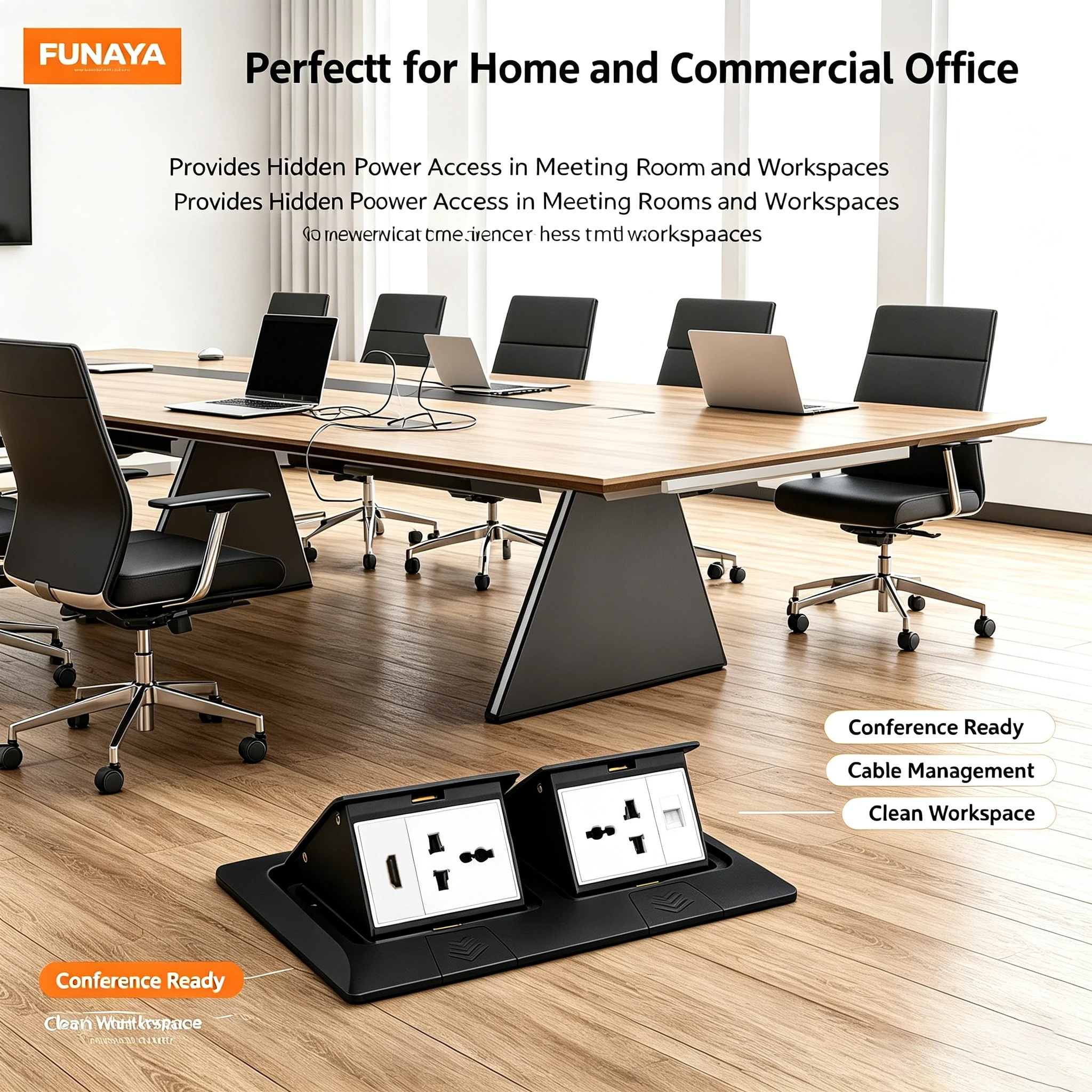 FUNAYA Universal UK SG Pop Up Sockets with USB A/C HDMI Ethernet Black Gold Floor Recessed Built-in Furniture Power AC Outlets