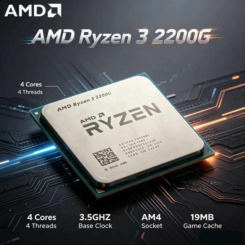 AMD Ryzen 3 2200G 14nm Zen Gaming CPU, Quad-Core 4-Thread, 3.5GHz Frequency, AM4 Socket YD2200C5M4MFB Desktop Processor