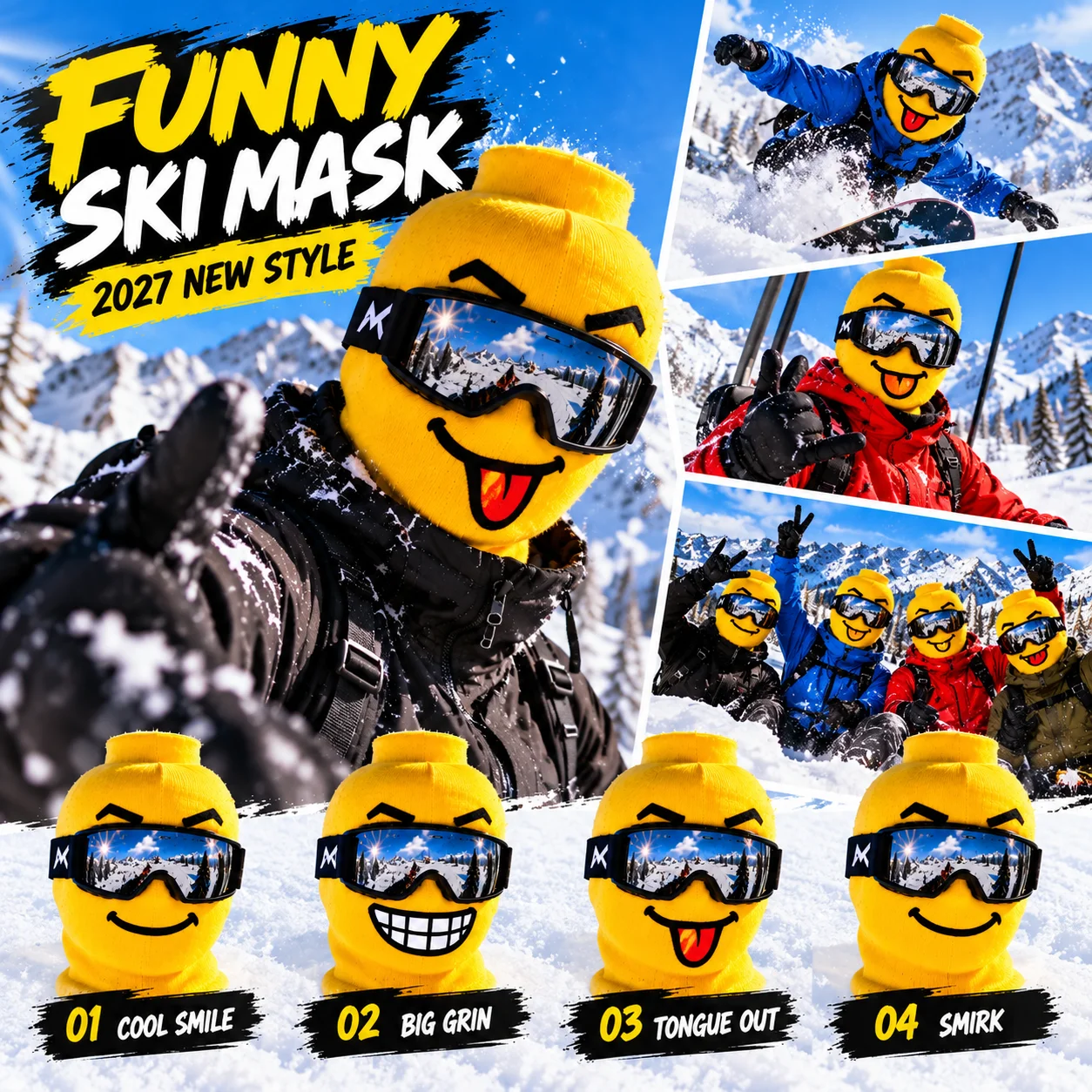 Yellow Building Block Man Ski Mask 3D Printed Balaclava Windproof Breathable Full Face Cover Headwear for Cycling Snowboarding
