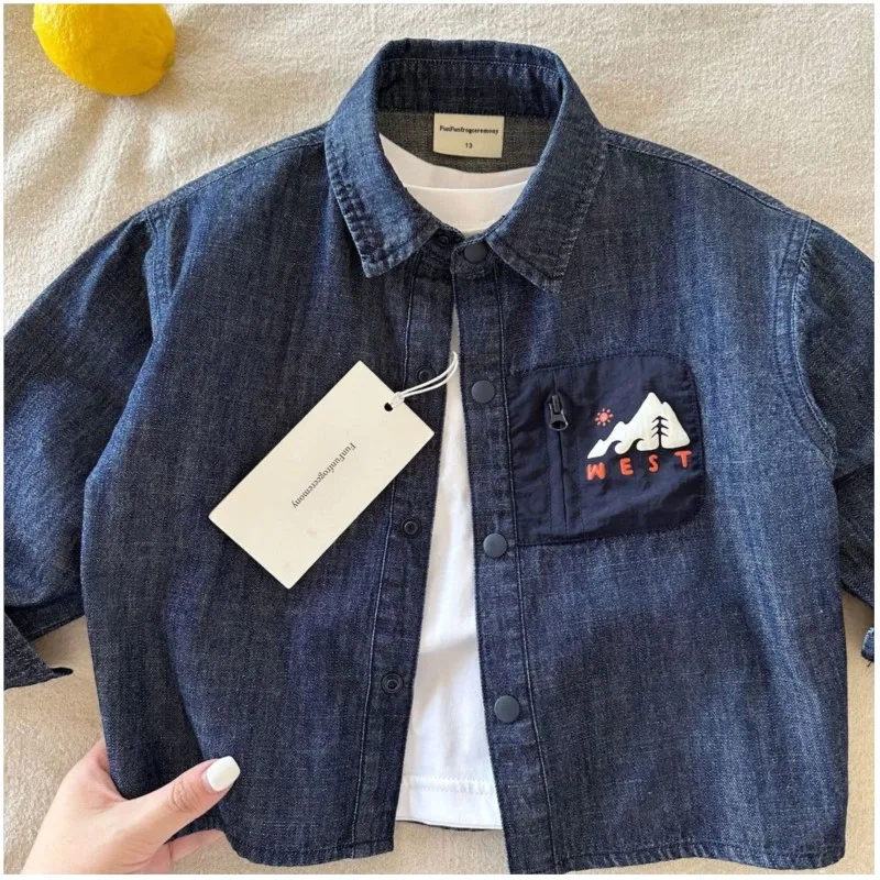 New Boys Girls Spring Autumn Clothing Denim Shirts Jackets Baby Kids Children Birthday Casual Clothes Tops Overcoats