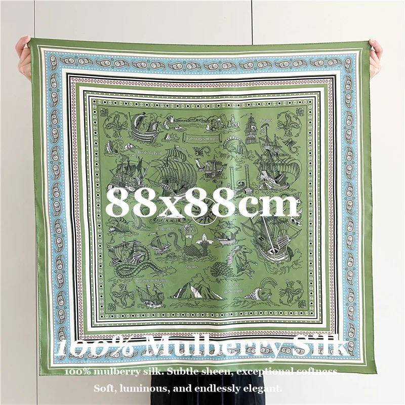 

14 Momme 100% Mulberry Silk Neck Scarf Skin-friendly Hand-Rolled Edge Premium Fashion Hijab Designer Bandana Large Square Shawl