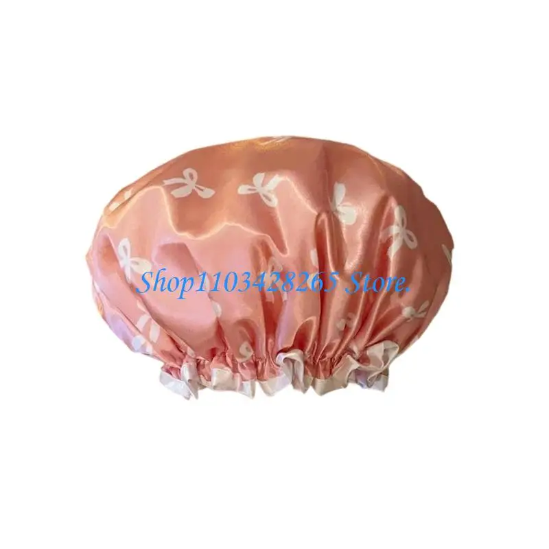 

Soft Elastic Women Bath Hat Double Layer Waterproof Design Bows Accent for Women G2TE
