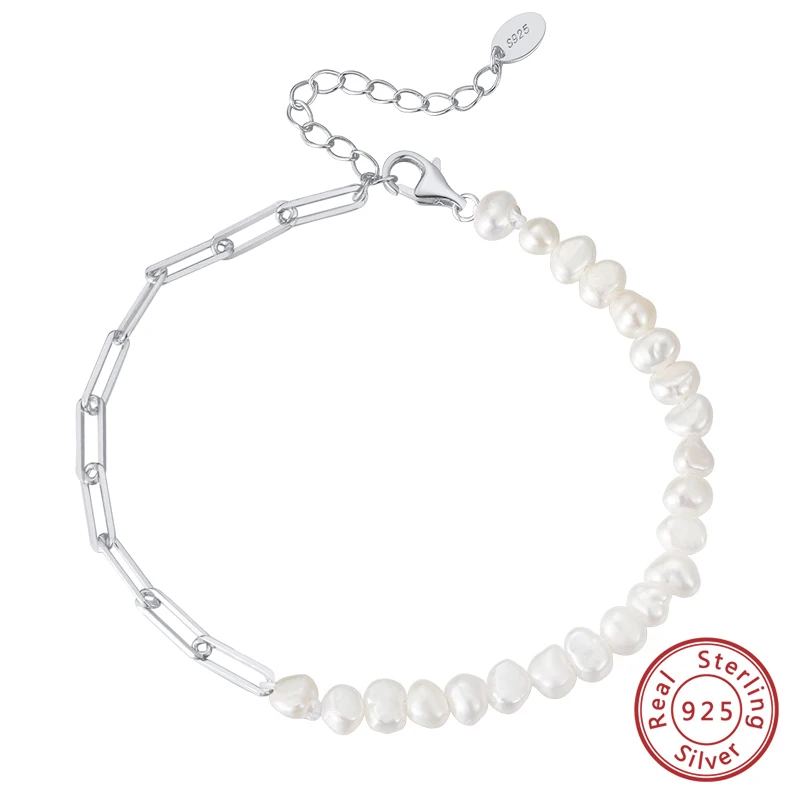 ORSA JEWELS Armband aus 925er-Sterlingsilber mit natürlichen Süßwasserperlen und klobiger Büroklammer-Gliederkette für Damen, edler Schmuck GPB01