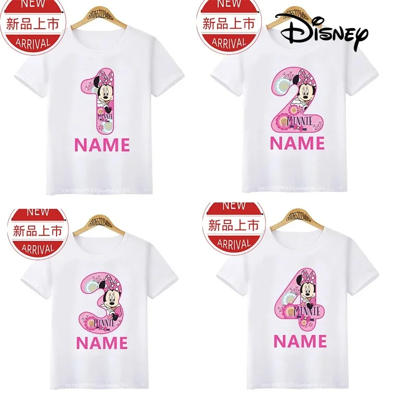 Minnie Mouse Number Bow Graphic T Shirt Kids Clothes 1 2 3 4 5 6 7 8 9 Years Birthday Baby Girls Party T-Shirts Boys Tops