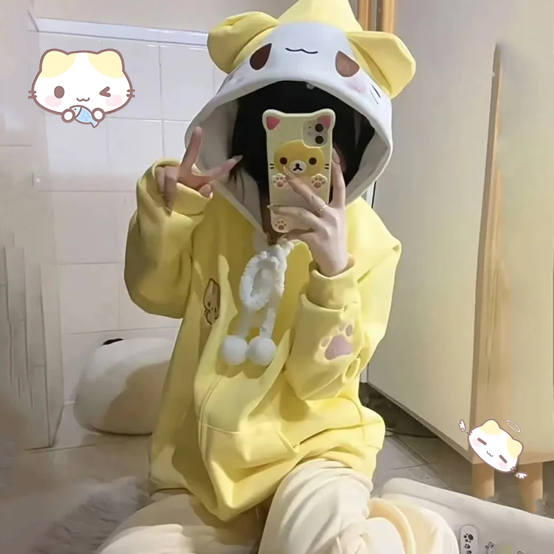 Y2K الحلو التطريز لطيف Harajuku أنيمي القط جاكيتات طويلة الأكمام سترة معطف المرأة ربيع جديد هوديي طالب بلوزات هدية