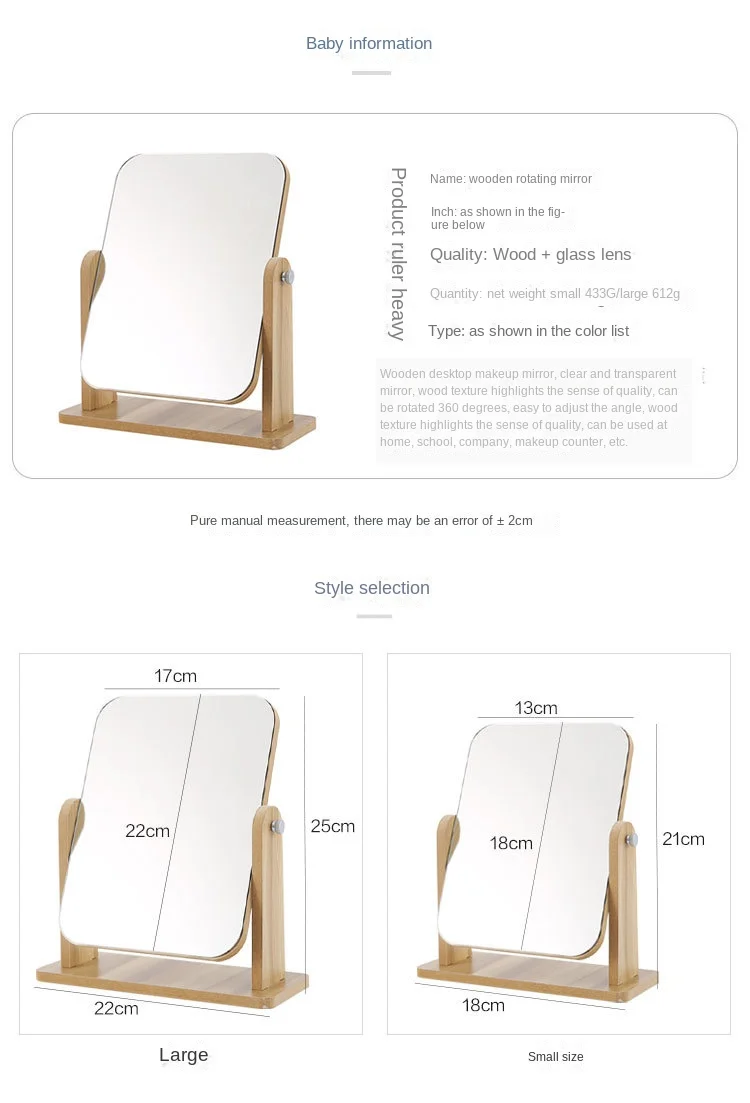 Espelho de vaidade de mesa tamanho grande espelho de maquiagem com suporte moldura de madeira penteadeira espelho para quarto decoração do banheiro