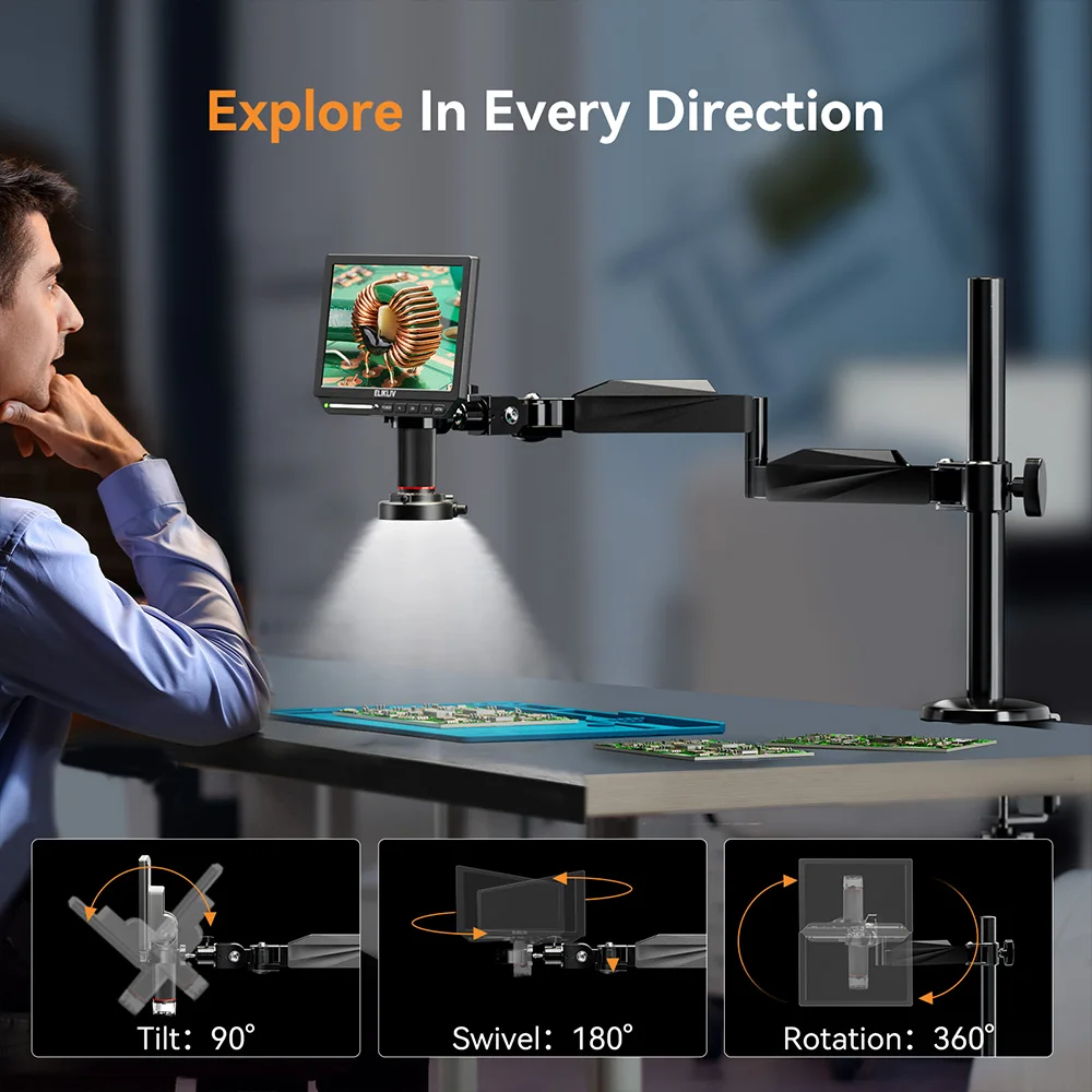 Imagem -03 - Elikliv-microscópio Digital para Eletrônica Flex 4k Hdmi 10.1 2000x Solda Boom Braço Titular Pcb Solda Em4k Flex