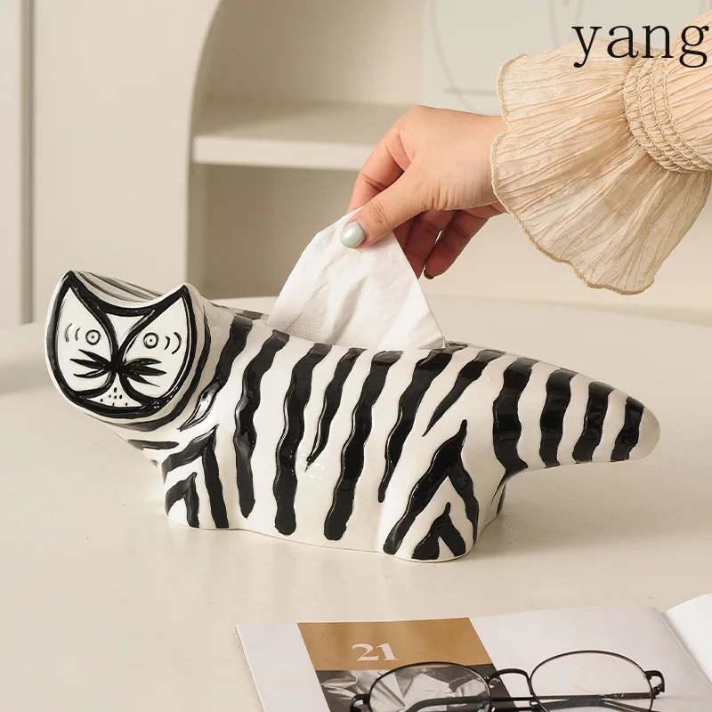 CX creative high-value striped cat ceramic tissue box modern light luxury high-end pumping carton
