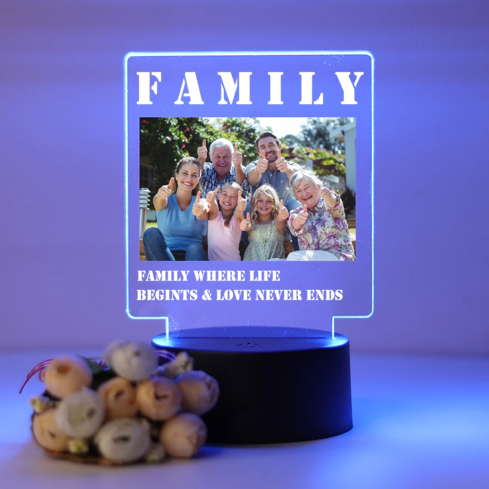 Acrylic LED Night Light with Custom Names and Family Photos 3D Color-Changing Gift – Perfect Choice for Grandparents and Family