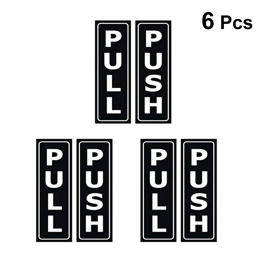 6Pcs Creative Door Stickers Push Pull Sign PVC Adhesive Decals for Smooth Surfaces Glass Metal Ceramic Wall Hotel Office