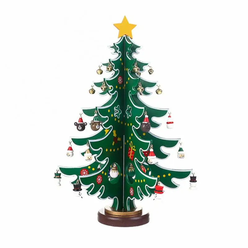 Bureaublad Kerstboom Rood Houten Realistische Driedelige Verjaardagscadeau Home Decor Voor Vakantie Display Met De Hand Gemonteerd Groen