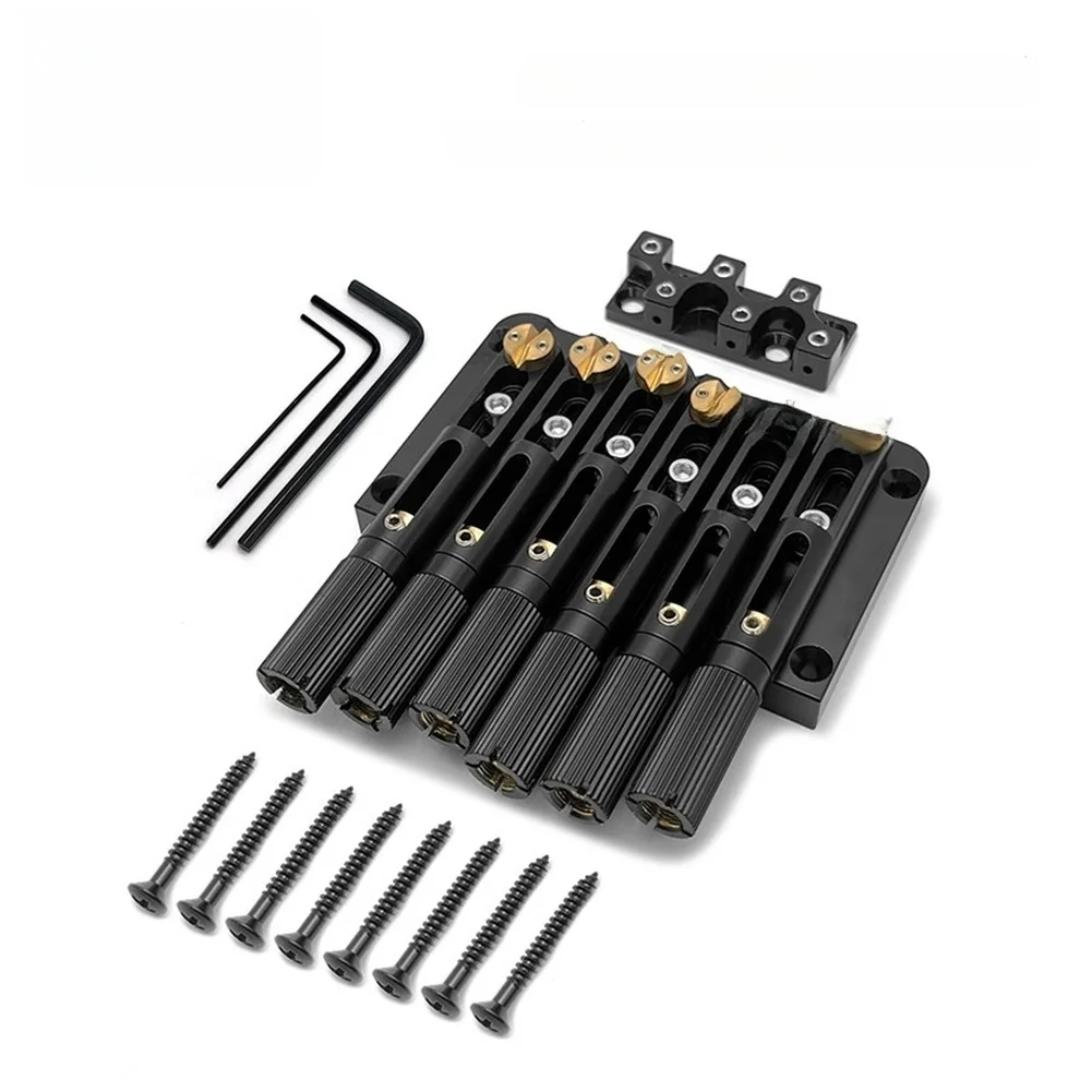 Headless 6 String Guitar For Bridge Tailpiece Adjustable 10.7mm String Spacing Zinc Alloy Construction 7.7x7.5cm Black