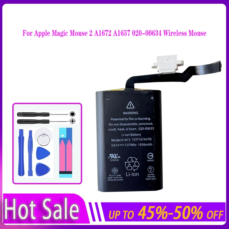 1956mAh High Capacity Battery for Apple Magic Mouse 2 Wireless 020-00634 020-00633 Portable Batteries Warranty A1672 A1657